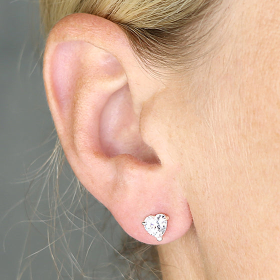 Sterling Silver Heart CZ Stone Stud Earring