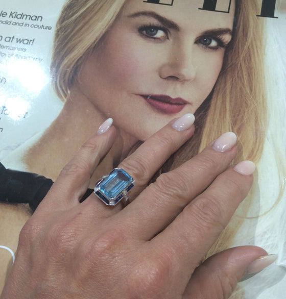 Blue Topaz, Sapphire & Diamond Art Deco Ring by Luke Stockly