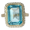 Blue Topaz Emerald Cut, Diamonds set in 9ct Yellow Gold
